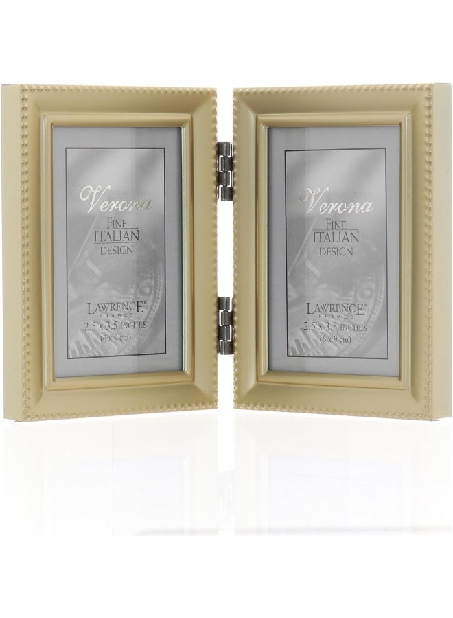 Lawrence Frames Lawrence 11423D Brushed Brass Hinged Double 2.5x3.5 Picture Frame-Beaded Edge Design - Image 2