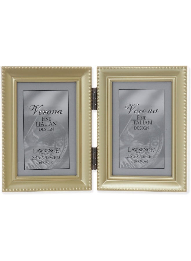 Lawrence Frames Lawrence 11423D Brushed Brass Hinged Double 2.5x3.5 Picture Frame-Beaded Edge Design - Image 3