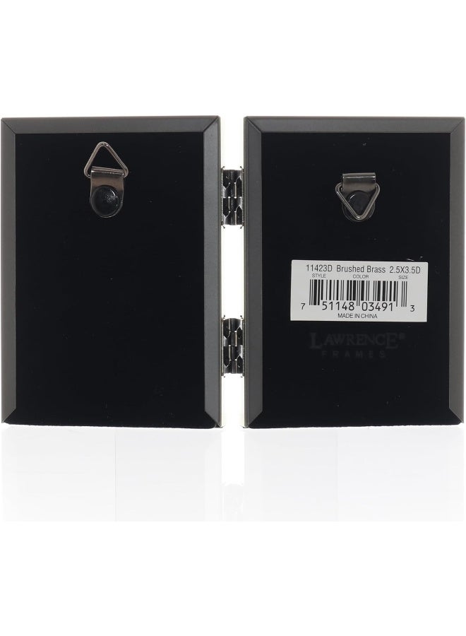 Lawrence Frames Lawrence 11423D Brushed Brass Hinged Double 2.5x3.5 Picture Frame-Beaded Edge Design - Image 4