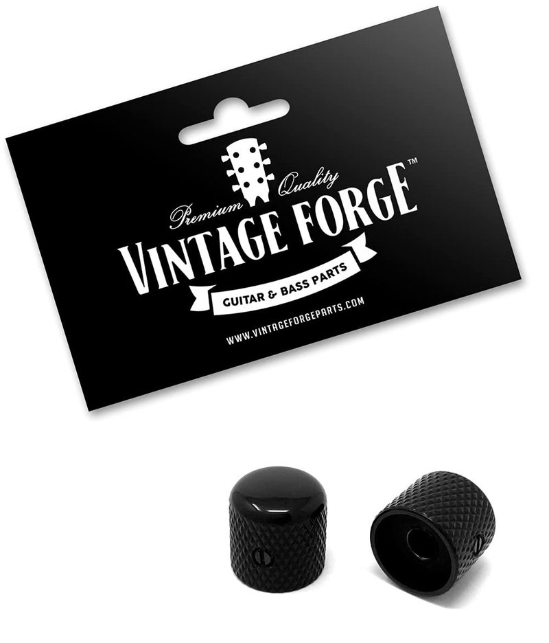 Vintage Forge Black Metal Dome Knobs for Fender Telecaster Guitar and Precision P-Bass (Set of 2) 1/4 Inch Solid Shaft DK50US-BLK - Image 2
