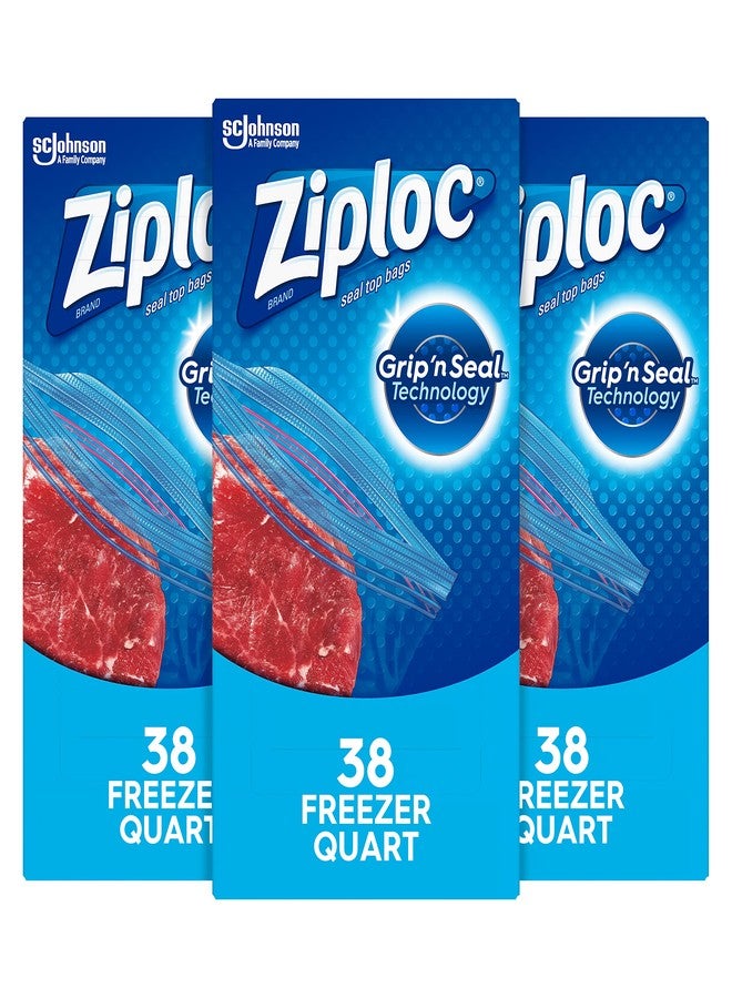 Ziploc Freezer Bags with New Grip 'n Seal Technology, Quart, 38 Count, Pack of 3 (114 Total Bags) - Image 1