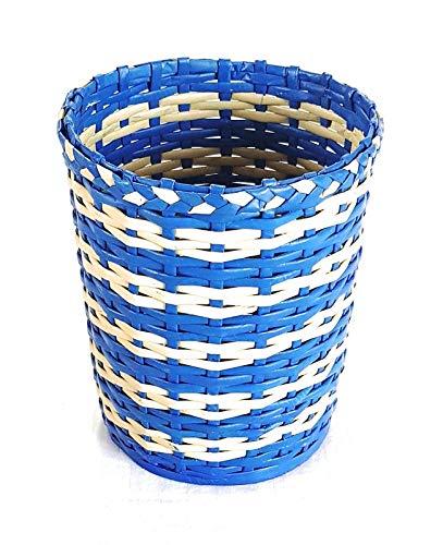 Sonas Creation Paperus Blue Beige Small Size 8 Inch Tall 5 Liter Dustbin for Bedrooms Waste Basket Indoor Planter Paper Bin Eco Friendly Sustainable Handmade of Paper Ropes - Image 1