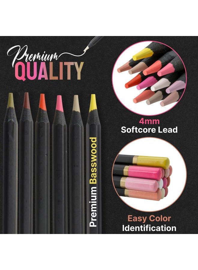 Black Widow Skin Tone Colored Pencils for Adult Coloring Books – 12 Soft Core Color Pencils for Portraits and Skintone Artists – Complete Range with Lightfast Ratings - Image 3