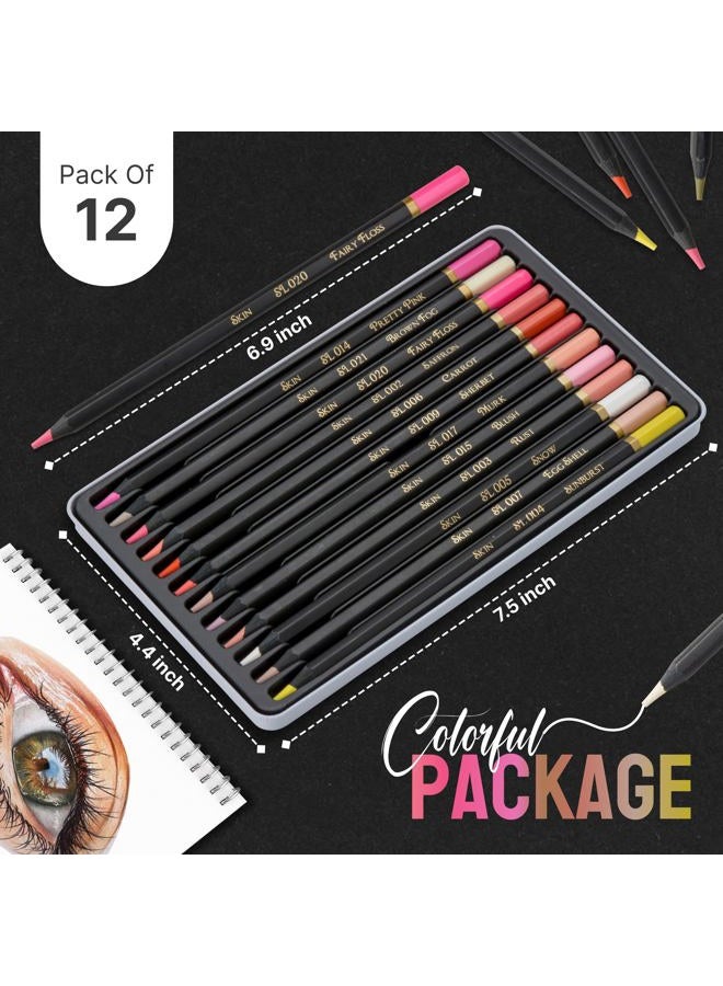Black Widow Skin Tone Colored Pencils for Adult Coloring Books – 12 Soft Core Color Pencils for Portraits and Skintone Artists – Complete Range with Lightfast Ratings - Image 2