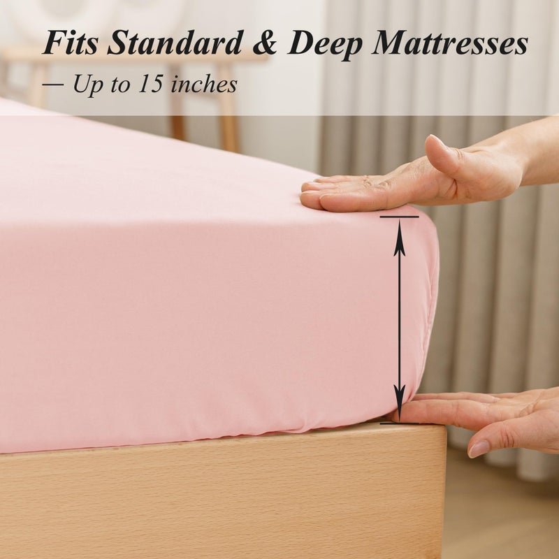 ALYVIA SPRING King Fitted Sheet Only - Premium 1800 Super Soft & Cozy Microfiber  Wrinkle  Fade  Shrinkage Resistant Deep Pocket King Size Fitted Bottom Sheet  Pink - Image 3