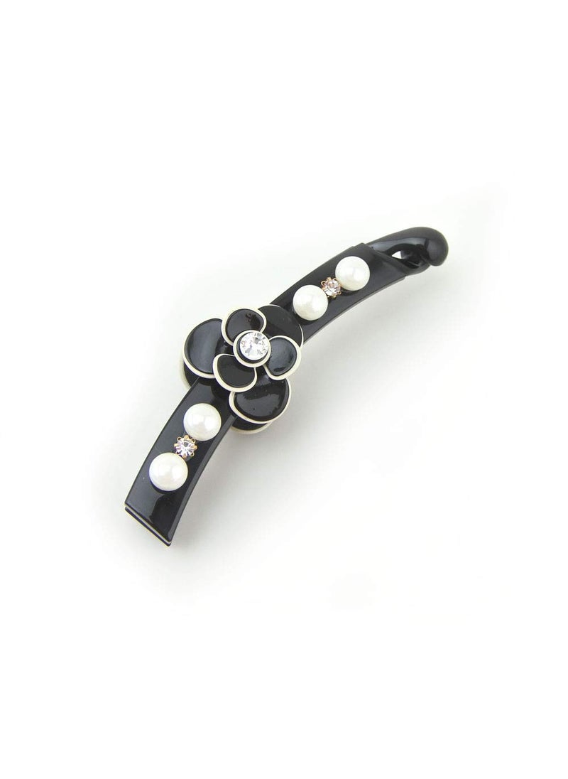 Meilliwish - Noble Flower Wedding Beautiful Banana Hair Clip for Women H81Black - Image 1