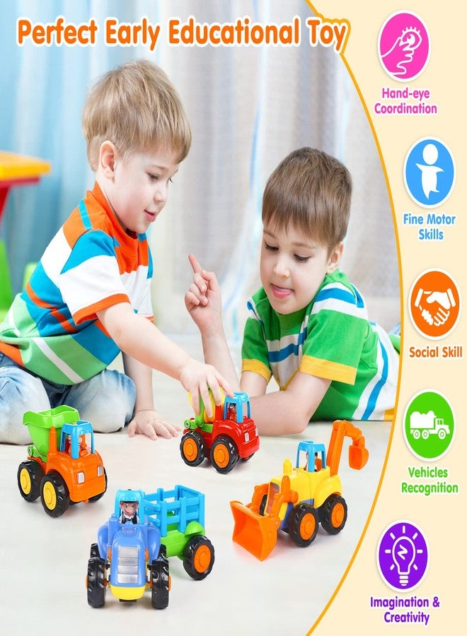 ORWINE Inertia Toy Early Educational Toddler Baby Toy Friction Powered Cars Push and Go Cars Tractor Bulldozer Dumper Cement Mixer Engineering Vehicles Toys for Children Boys Girls Kids Gift 4PCS - Image 3