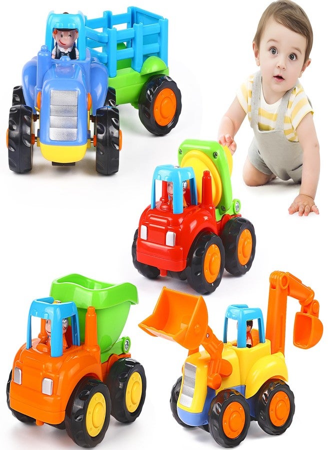 ORWINE Inertia Toy Early Educational Toddler Baby Toy Friction Powered Cars Push and Go Cars Tractor Bulldozer Dumper Cement Mixer Engineering Vehicles Toys for Children Boys Girls Kids Gift 4PCS - Image 1