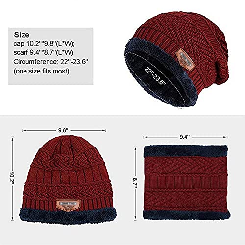 Dressify® - Kids Red Color Winter Soft Warm Snow Proof Cap (Inside Fur) Woolen Beanie Cap with Scarf for Boy's (Free Size) - Image 3
