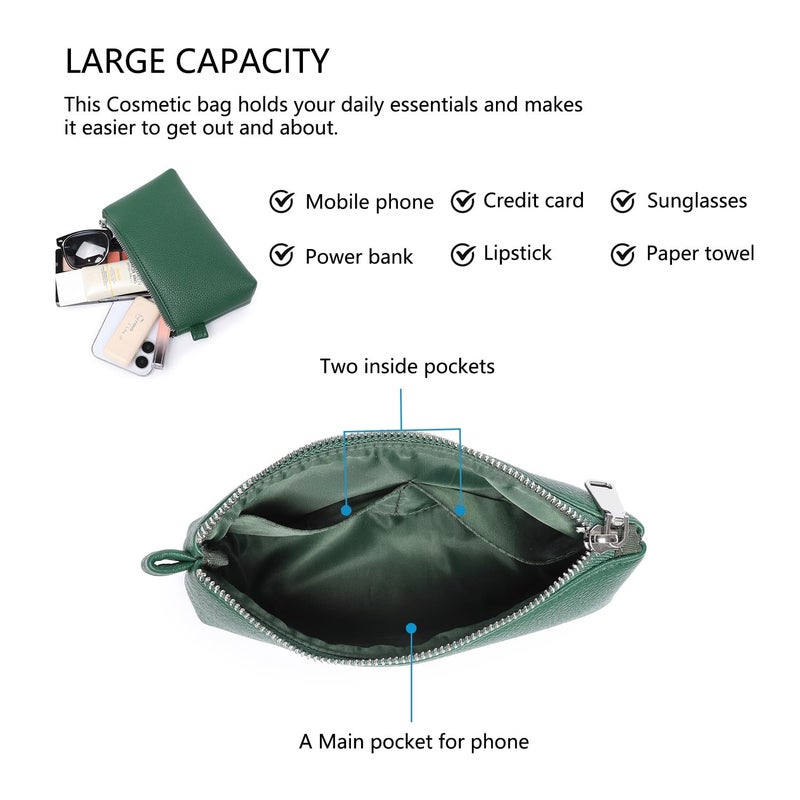 YONBEN PU Leather Makeup Simple and Convenient Handbag Small Exquisite Storage Bag (Pu/Forest Green) - Image 4
