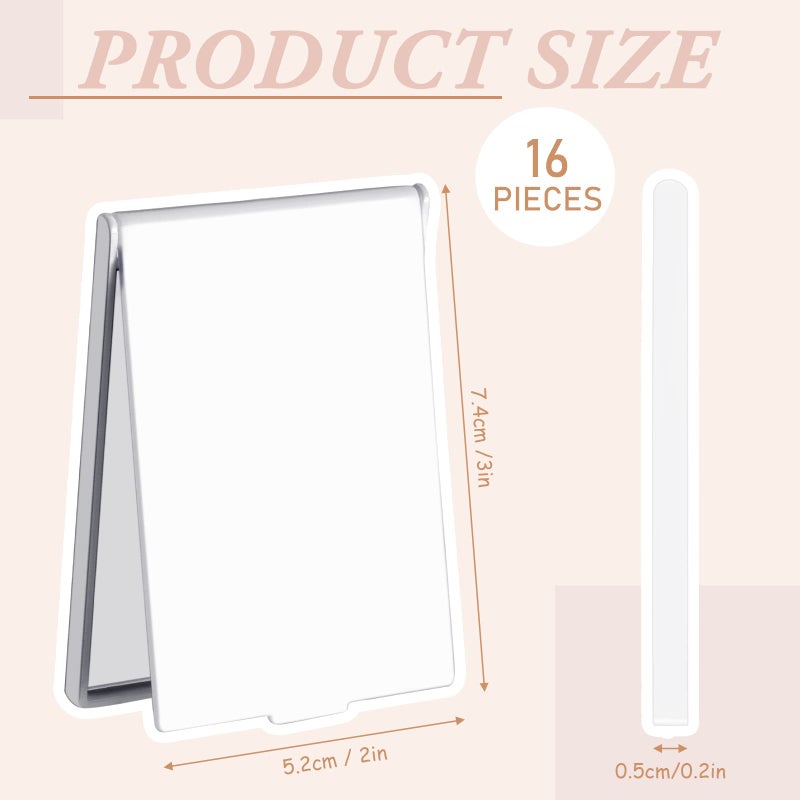 Queekay 16 Pcs 2 x 3 x 0.2''Small Makeup Folding Mirror Bulk Travel Portable Folding Rectangle Compact Stand up Portable Vanity Mirror for Women(White) - Image 2
