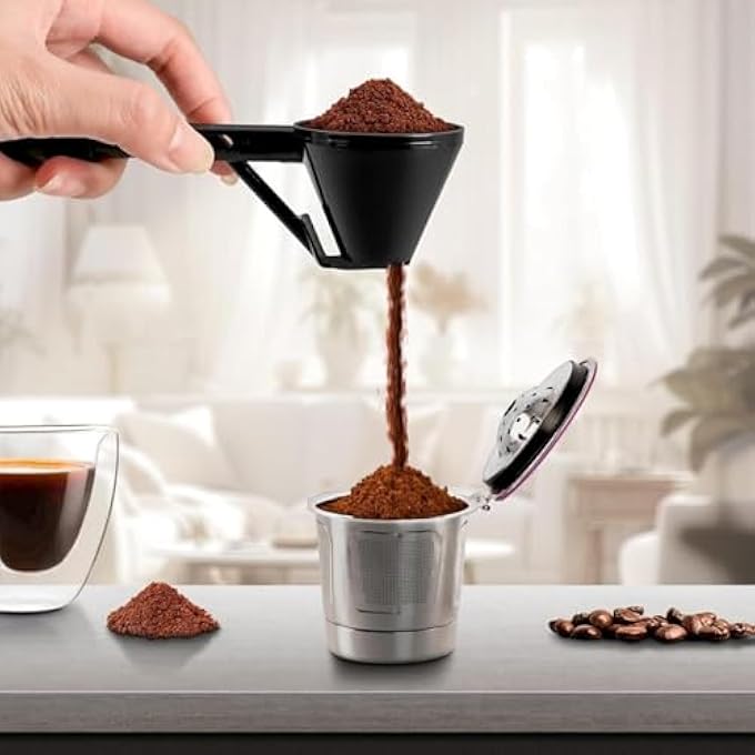 ريحني قياس الملعقة مع القمع لملء زجاجات الماء بمسحوق البروتين، وملء كبسولة القهوة القابلة لإعادة التركيب من كوب K ببقايا القهوة - Image 4