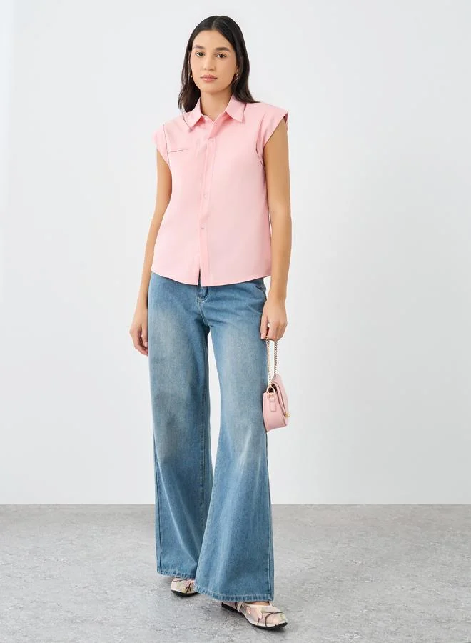 Styli Styli Women Pink Plain Collared Shirt