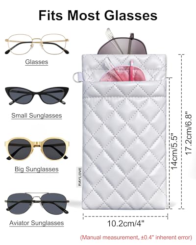RayLove Double Eyeglass Case Glasses Case Soft with Carrying Strap Leather Eyeglasses Pouch Sunglasses Case For Women Men - Image 5