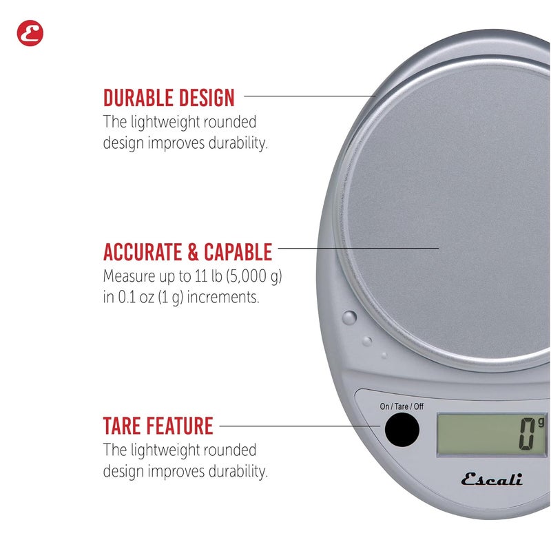 Escali Primo Digital Food Scale Multi-Functional Kitchen Scale and Baking Scale for Precise Weight Measuring and Portion Control, 8.5 x 6 x 1.5 inches, Chrome - Image 4
