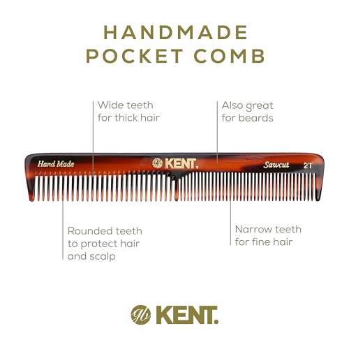 Kent 2T Fine and Wide Tooth Comb For Men, for Small Beard and Mustache, Daily Hair Styling and Mens Grooming Comb, All Hair Types, Handmade Sawcut and Polished in England - Image 4