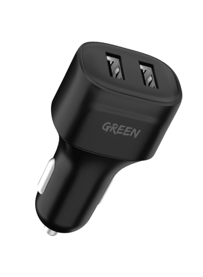 GREEN LION Green Dual Port Car Charger 12W with PVC Micro USB Cable 1.2M - Black - Image 2
