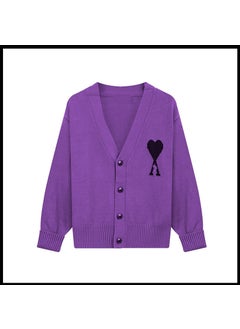 Trendy Brand Love Knit Cardigan Oversized V-Neck Sweater Purple [a5 style]