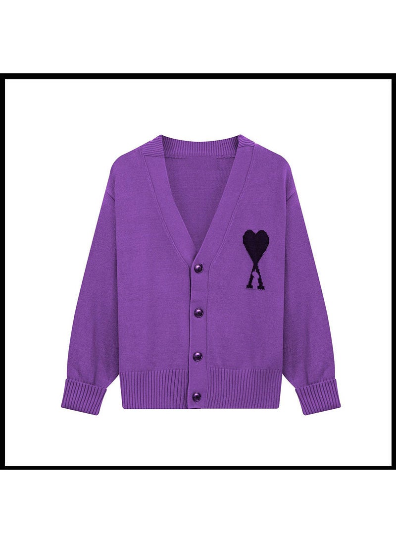 Generic - Trendy Brand Love Knit Cardigan Oversized V-Neck Sweater Purple [a5 style] - Image 1