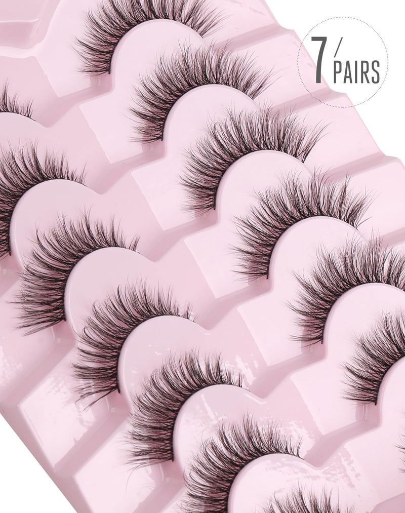 Onlyall Natural Lashes Wispy Lashes Natural Look False Eyelashes Natural Flared Eyelashes False Eye Lashes Soft Fluffy Lashes 7 Pairs D-K06, Black - Image 5