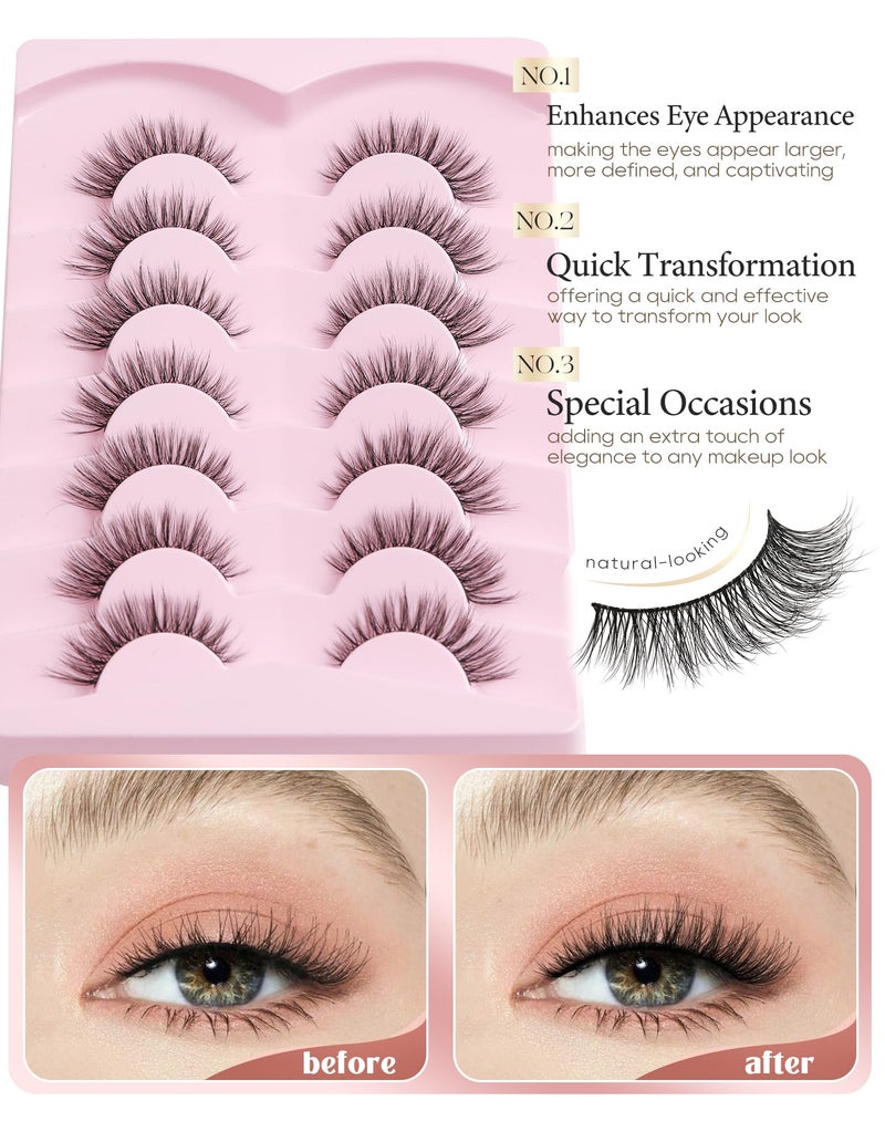 Onlyall Natural Lashes Wispy Lashes Natural Look False Eyelashes Natural Flared Eyelashes False Eye Lashes Soft Fluffy Lashes 7 Pairs D-K06, Black - Image 3