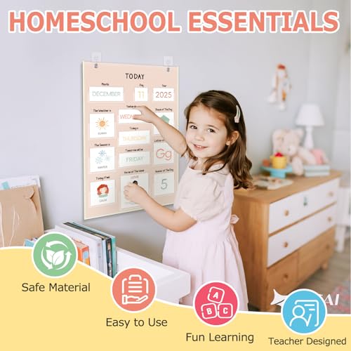 ALSLEA All About Today Calendar and Weather Pocket Chart 21 x 14 Small Boho Calendar for Kids Preschool Circle Time Learning Center Toddler Learning Activities Chart Homeschool Teacher Essentials 155 Cards - Image 3