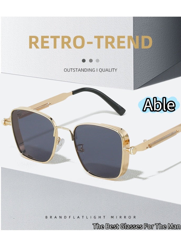 ABLE 【2025New Glasses】Unisex Polarized Metal Punk Retro Steam Sunglasses - UV400 UV Protection, High-Definition Anti-Glare, Gold Frame - Suitable for Fishing/Shopping/Driving/Travel/Parties, Fashionable Facial Accessory - Image 3