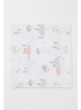 Breeze Newborn Baby Muslin Blanket Spring Themed Cloud Pattern Standard, Ecru  - Image 2