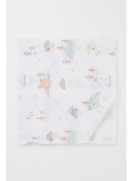 Breeze Newborn Baby Muslin Blanket Spring Themed Cloud Pattern Standard, Ecru  - Image 1