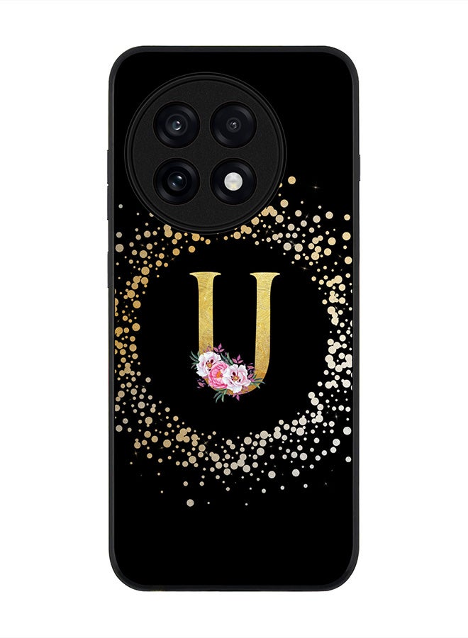 Stylizedd For OnePlus 13R / Ace 5 Pro Case,Slim fit Camera Protection, Shockproof Thin Phone cover  - Custom Monogram Floral - U ( Black )