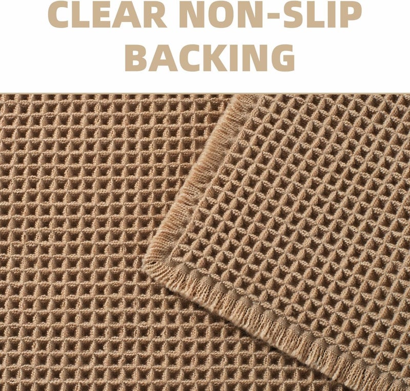 Khaki honeycomb floor mat microfiber soft strong absorbent non-slip rubber bottom with tassel machine washable 43*61cm - Image 4