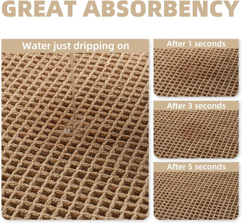 Khaki honeycomb floor mat microfiber soft strong absorbent non-slip rubber bottom with tassel machine washable 43*61cm - Image 3