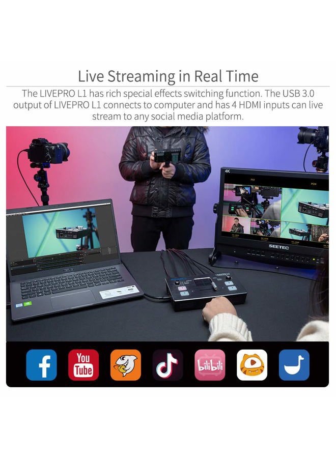 Feelworld مفتاح فيديو متعدد التنسيقات LIVEPRO L1 مع 4 مدخلات HDMI ومخرج USB 3.0 للبث المباشر في الوقت الحقيقي وإنتاج متعدد الكاميرات - Image 2