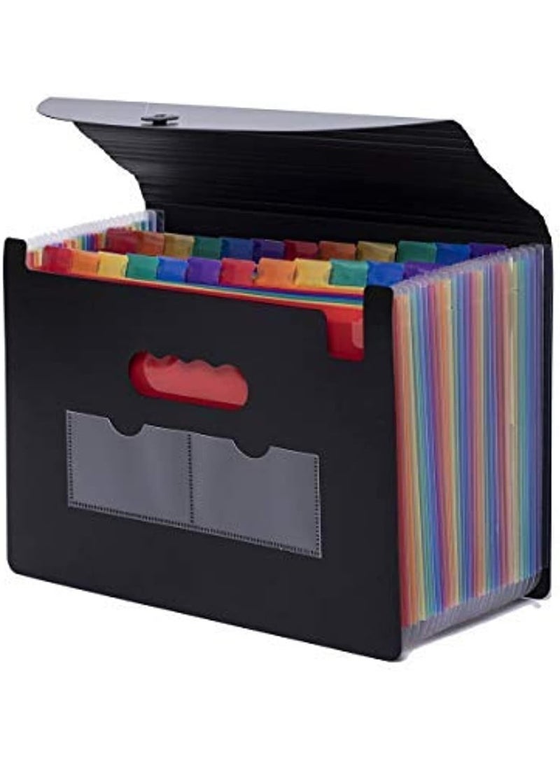 مجلد ملفات قابل للتوسيع بـ 24 جيب / منظم ملفات أكورديون مع غطاء قابل للتوسيع / صندوق ملفات محمول بحجم A4، منظم مستندات وإيصالات ملون بسعة عالية من البلاستيك - Image 1