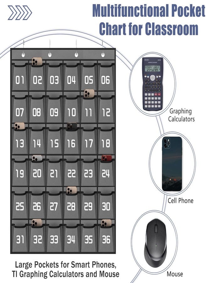 Loghot Classroom Accessories Closet Pocket Chart for Cell Phones Holder Wall Door Hanging Organizer (36 Pockets Gray) - Image 4