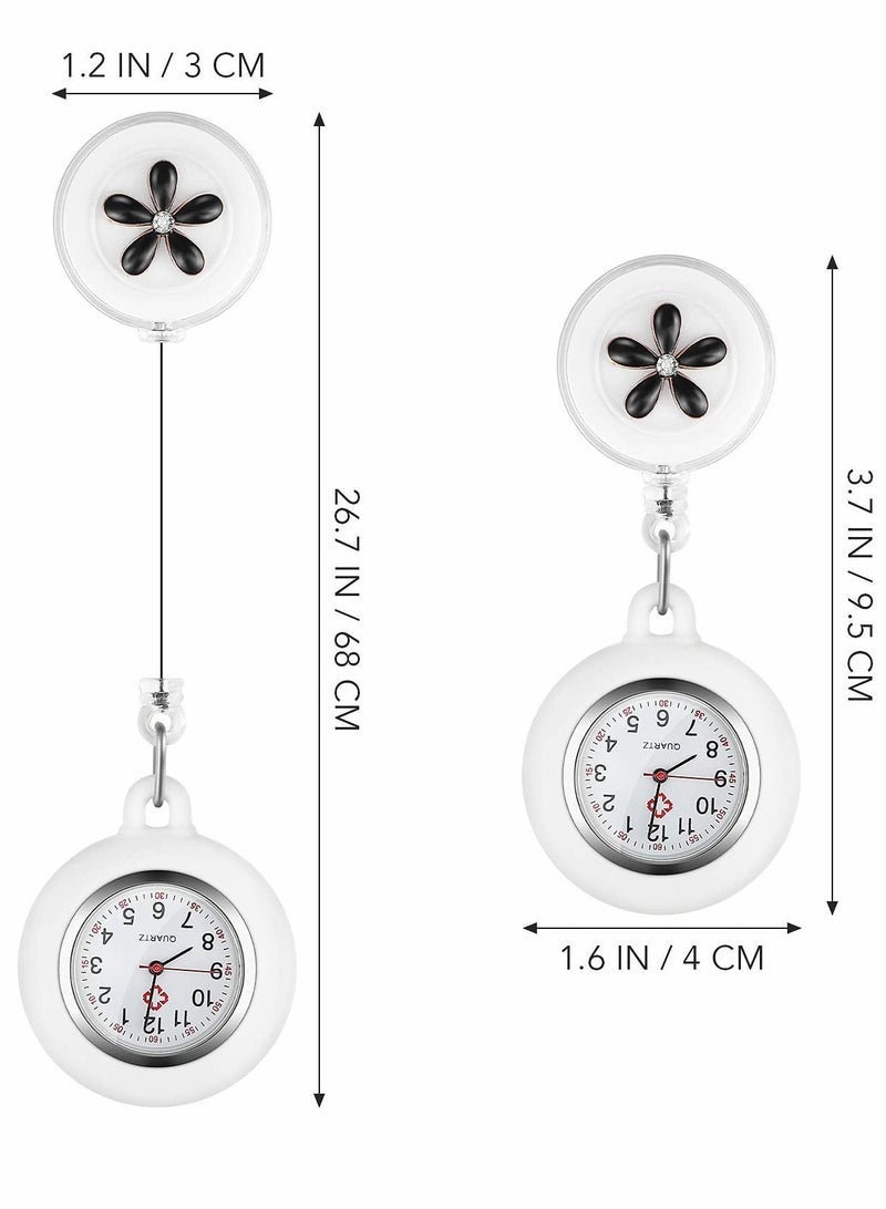 Retractable Nurse Watches, Clip-on Hanging Fob Portable Pocket Watch with Cute Flower Pattern, Lapel Watches for Nurses Doctors with Silicone Cover - Image 5