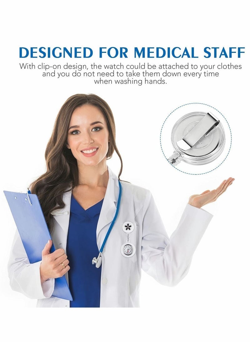 Retractable Nurse Watches, Clip-on Hanging Fob Portable Pocket Watch with Cute Flower Pattern, Lapel Watches for Nurses Doctors with Silicone Cover - Image 3
