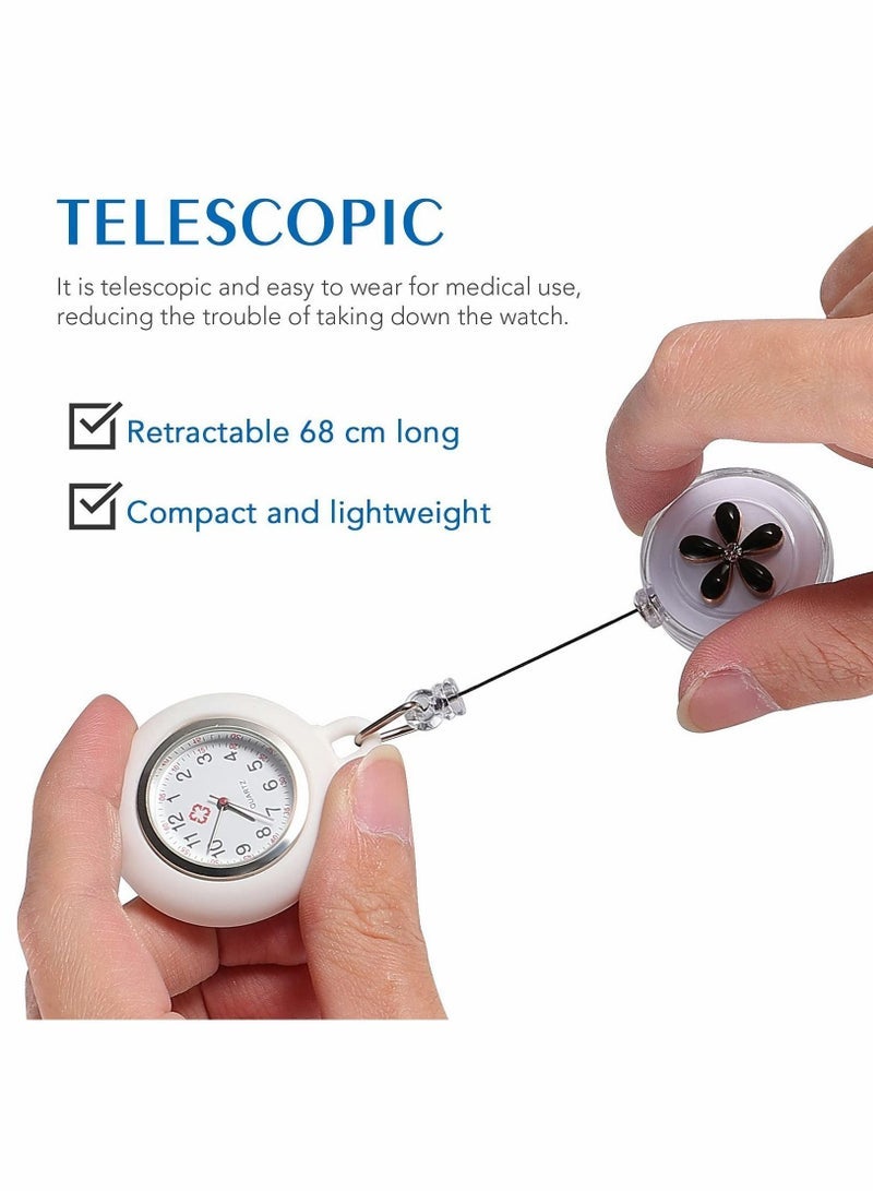 Retractable Nurse Watches, Clip-on Hanging Fob Portable Pocket Watch with Cute Flower Pattern, Lapel Watches for Nurses Doctors with Silicone Cover - Image 2