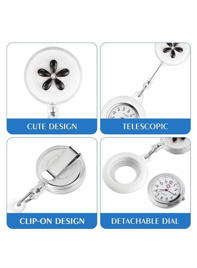 Retractable Nurse Watches, Clip-on Hanging Fob Portable Pocket Watch with Cute Flower Pattern, Lapel Watches for Nurses Doctors with Silicone Cover - Image 4