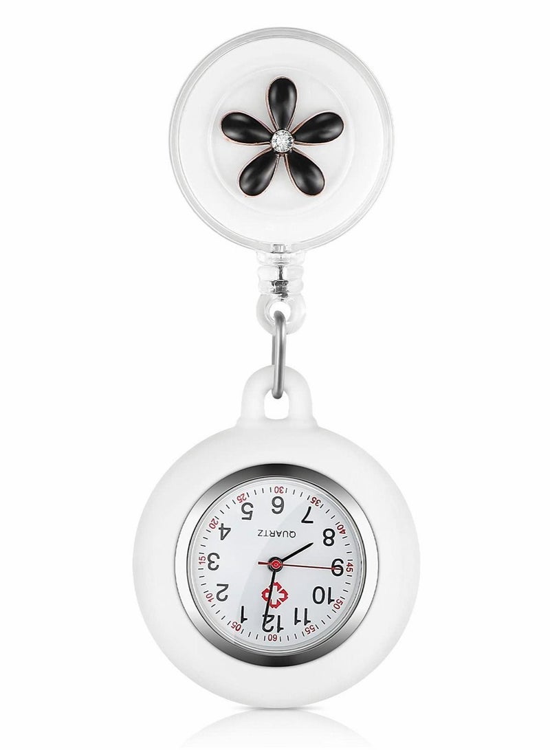 Retractable Nurse Watches, Clip-on Hanging Fob Portable Pocket Watch with Cute Flower Pattern, Lapel Watches for Nurses Doctors with Silicone Cover - Image 1