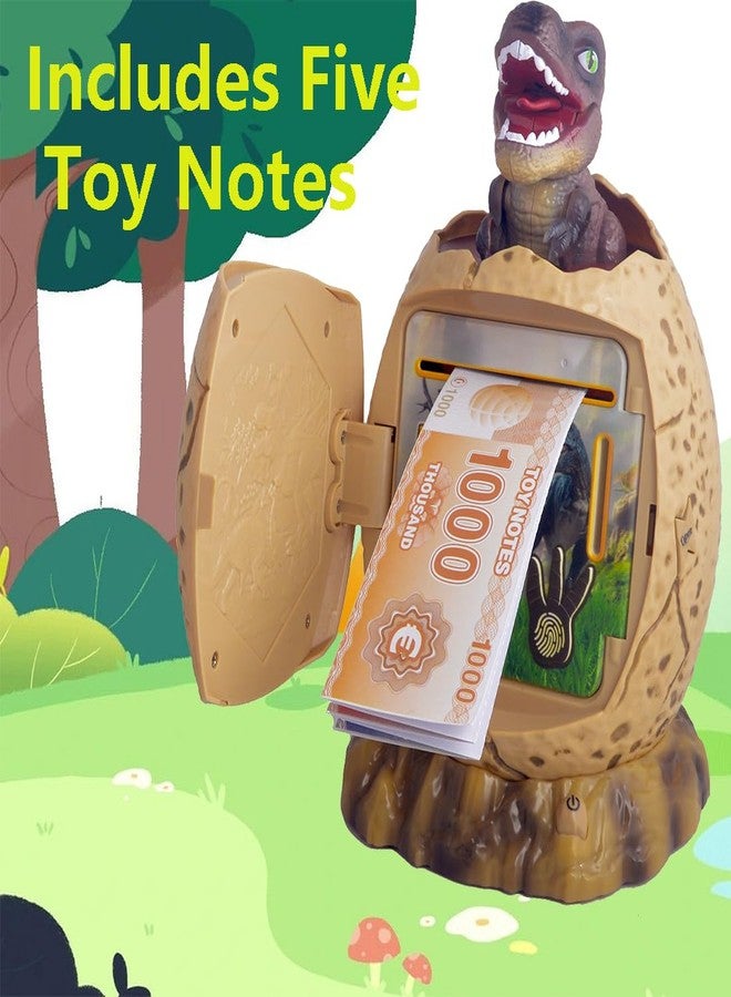 Ailejia Dinosaur Piggy Bank Toy for Kids Dinosaur Egg ATM Money Saving Box with Night Light Great Dino Decor Toys Gifts (Brown) - Image 5