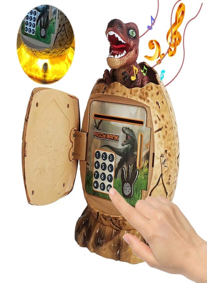 Ailejia Dinosaur Piggy Bank Toy for Kids Dinosaur Egg ATM Money Saving Box with Night Light Great Dino Decor Toys Gifts (Brown) - Image 1