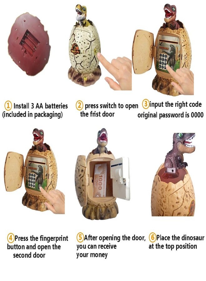 Ailejia Dinosaur Piggy Bank Toy for Kids Dinosaur Egg ATM Money Saving Box with Night Light Great Dino Decor Toys Gifts (Brown) - Image 3
