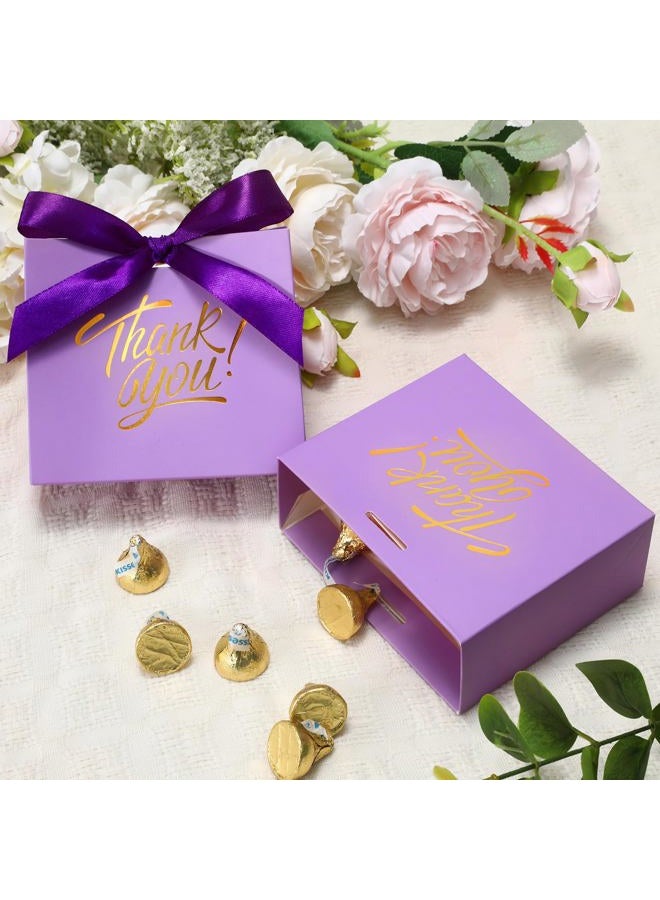 DOYIDE 30 Pack Small Thank You Gift Bags, 4.5x1.8x3.9in Party Favor Bags with Bow Ribbon, Mini Paper Gift Bag with Gold Foil Printed, Purple Treat Boxes for Birthday Wedding Bridal Baby Shower - Image 2