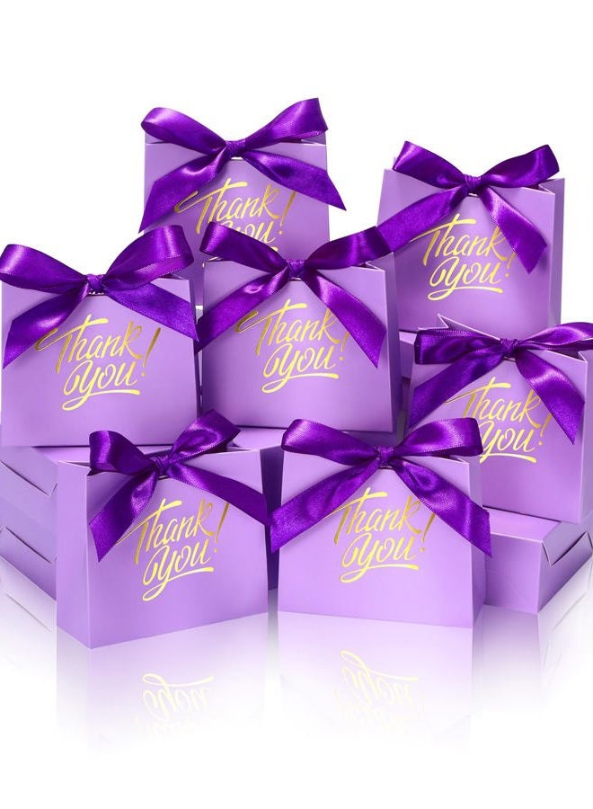 DOYIDE 30 Pack Small Thank You Gift Bags, 4.5x1.8x3.9in Party Favor Bags with Bow Ribbon, Mini Paper Gift Bag with Gold Foil Printed, Purple Treat Boxes for Birthday Wedding Bridal Baby Shower - Image 1