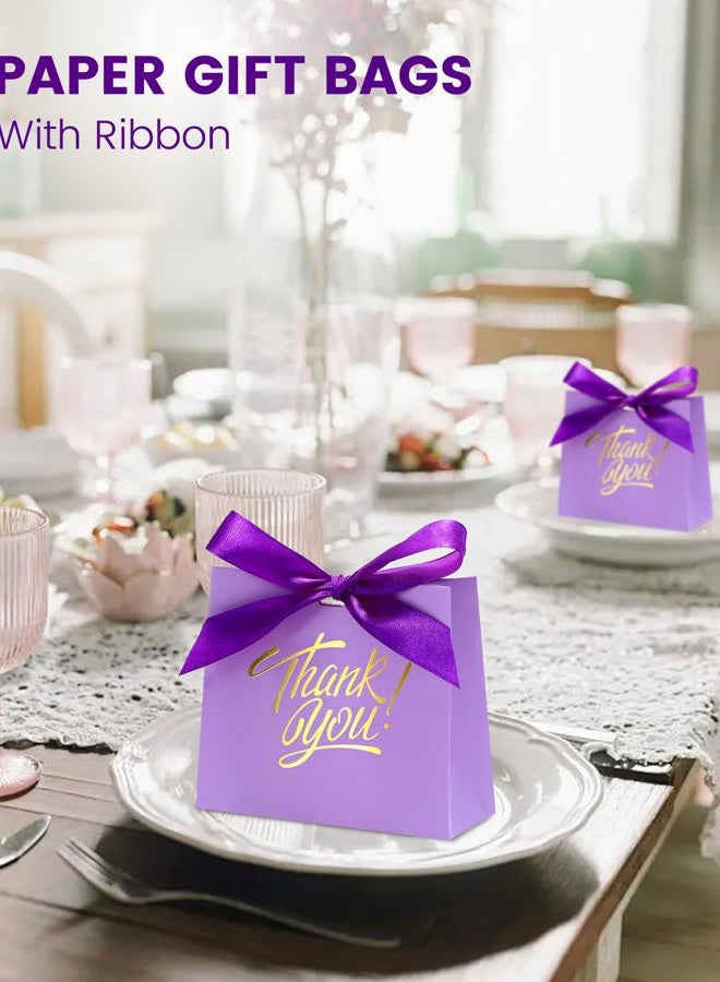 DOYIDE 30 Pack Small Thank You Gift Bags, 4.5x1.8x3.9in Party Favor Bags with Bow Ribbon, Mini Paper Gift Bag with Gold Foil Printed, Purple Treat Boxes for Birthday Wedding Bridal Baby Shower - Image 5