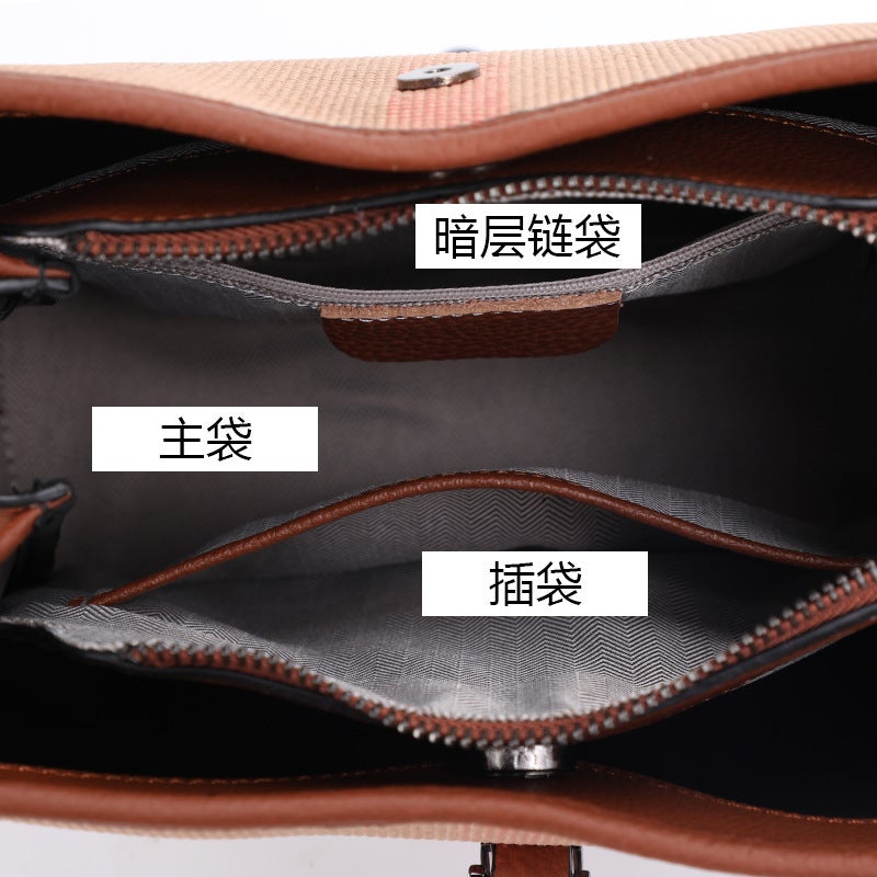 Qiandian Internet Celebrity High-End Canvas Plaid Bucket Bag For Women Double Shoulder Strap Fashion Versatile Single Shoulder Crossbody Bag - Image 4