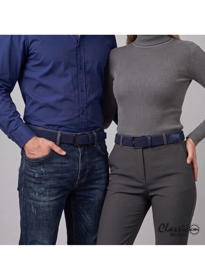 Classic Milano Blue (DWE-311) Classic Milano Braided Cotton Elastic Stretch Belt for Men & Women, Woven Canvas Web Belt with Gift Box, Adjustable Men's Belt | Full Length: 110CM (Free Size - Fits up to the waist of 40 Inches / 100 CM)  | Best Price UAE