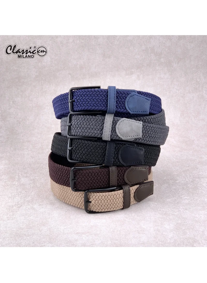 Classic Milano Blue (DWE-311) Classic Milano Braided Cotton Elastic Stretch Belt for Men & Women, Woven Canvas Web Belt with Gift Box, Adjustable Men's Belt | Full Length: 110CM (Free Size - Fits up to the waist of 40 Inches / 100 CM)  | Best Price UAE