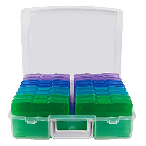 novelinks 4" x 6" Transparent Photo Storage Box – 16 Inner Photo Organizer Cases, Holds 1600 Photos, Picture Keeper Storage Containers for Photos, Cards, Stickers – Cool Color Collection - Image 1
